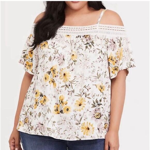Torrid Womens Floral Off The Shoulder Top Blouse Size 2X Multicolor Boho Cottage - Picture 9 of 10